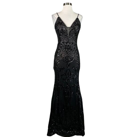Betsy & Adam Women's Formal Dress Size 4 Black Sequined Sleeveless Mermaid Gown - Picture 1 of 13